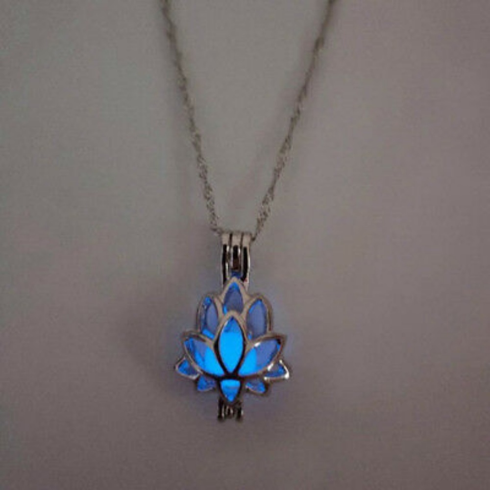 Glow In The Dark Lotus Flower Pendant Necklace
